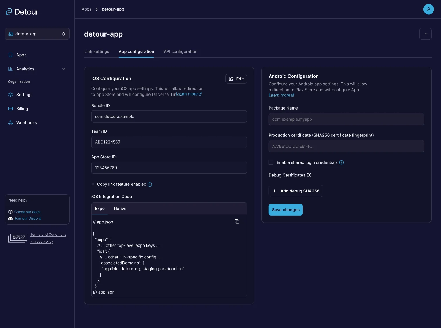 Detour app configuration