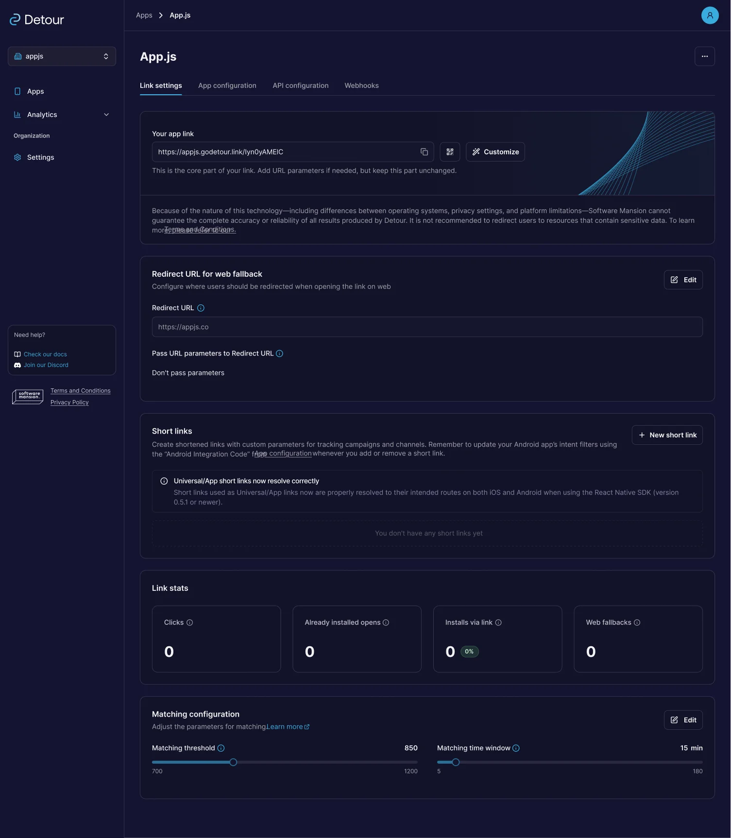 Detour app dashboard